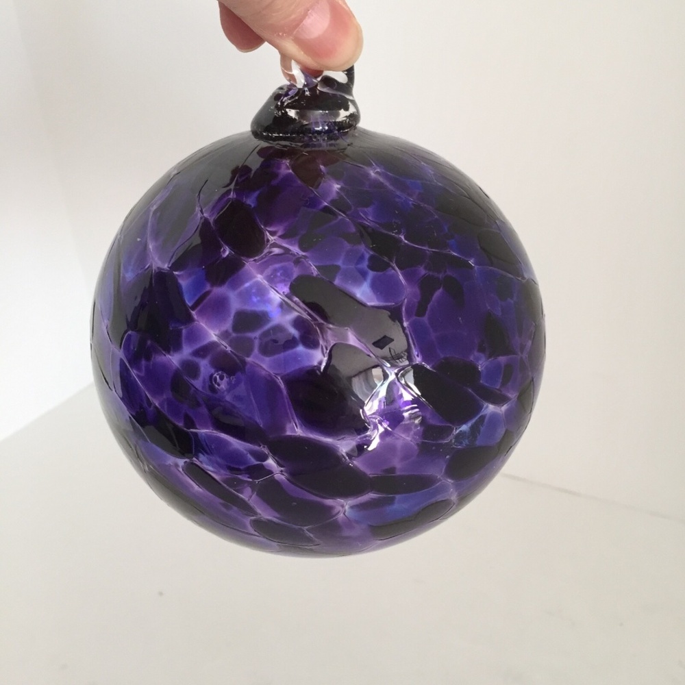 Art Glass Ball Sphere Holiday Christmas Ornament Purple Tortoise Large Round